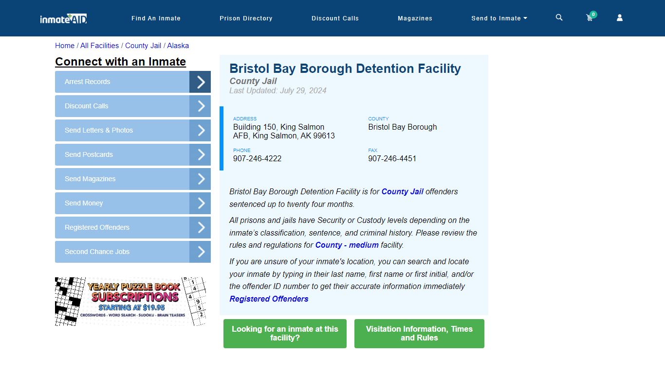 Bristol Bay Borough Detention Facility - Inmate Locator