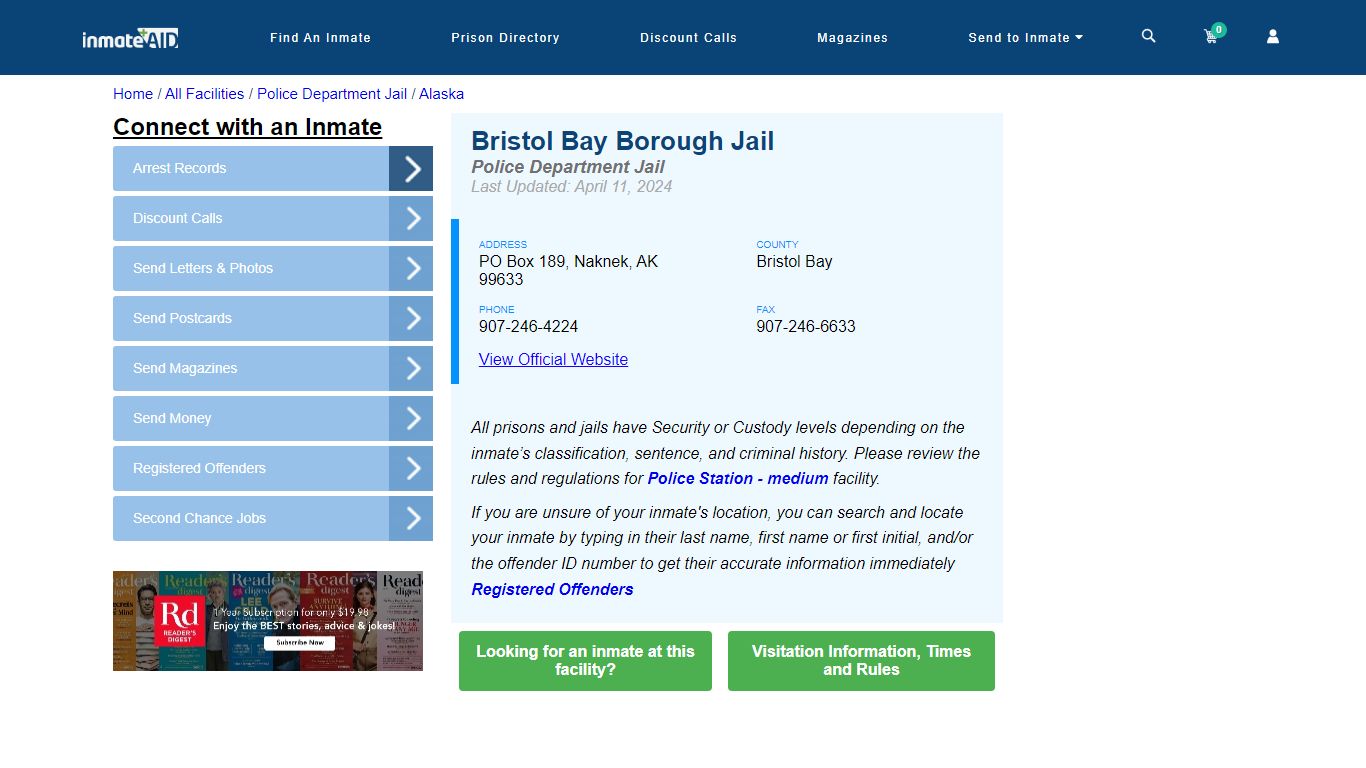 Bristol Bay Borough Jail - Arrests Warrants - InmateAid